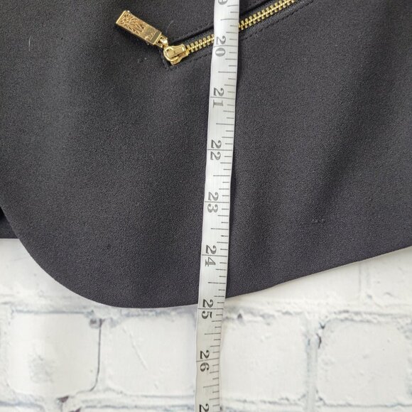 ANNE KLEIN BLACK CREPE GOLD ZIPPERS OPEN FRONT MOD STYLE JACKET COAT size S - Picture 4 of 13